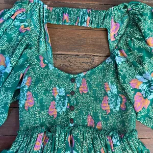 Free People Endless Summer Picnic Emerald Green Floral Boho Mini Dress - Sz S 🧡🎀 thumbnail 14