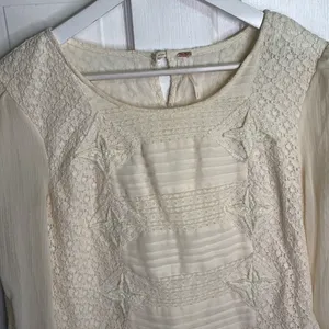 Free People Leigh Ivory Chiffon Lace Bohemian Dress Long Sleeve W-599 Sz S thumbnail 6