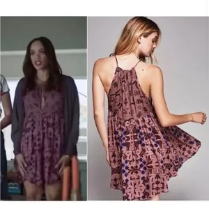 FREE PEOPLE Sleeveless Keyhole Boho Mauve Floral Babydoll Swing Slip Dress 882 thumbnail 4
