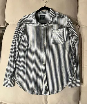 ANF Abercrombie and Fitch Blue White Vertical Striped Button Down Up Blouse Top Shirt thumbnail 1