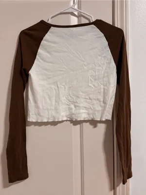 Brandy Melville Brown and White Long Sleeve Raglan Tee thumbnail 2