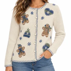 Croft & Barrow Gingerbread Christmas Cardigan Sweater Women’s S Cream 24” Length thumbnail 1