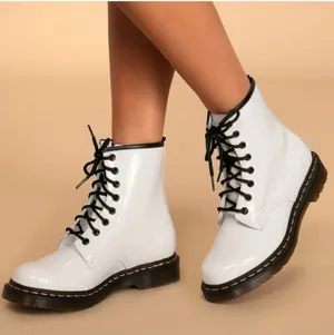 Dr. Martens White Combat Boots with Black Laces  thumbnail 1