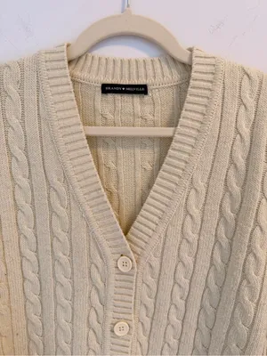 Brandy Melville Cream Cable-Knit Button Cardigan thumbnail 4
