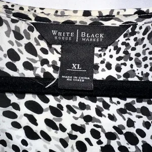 White House Black Market Womens Size XL Black White Leopard Print Ruffle Blouse thumbnail 3