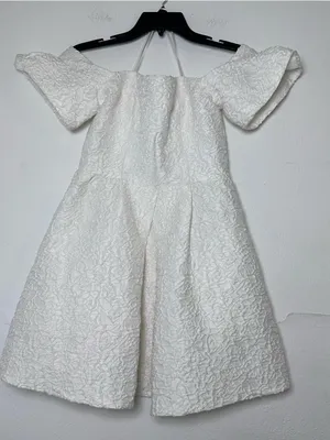 Luxxel White Off-Shoulder Textured Floral Scarlet Jacauard Dress With Pockets M thumbnail 2