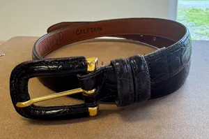 Joan & David Brown Croc Embossed Calfskin Leather Belt Size M Gold Buckle USA thumbnail 1