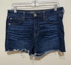 American Eagle Hi-Rise Shortie Denim Shorts Size 10 Dark Wash Stretch thumbnail 1