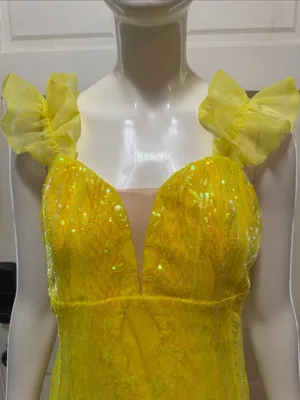 Banjul Yellow Sequin Ruffle Strap Mini Dress thumbnail 4