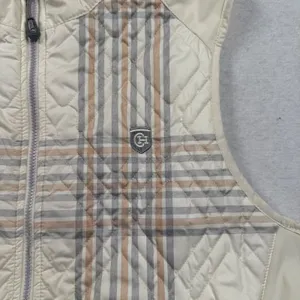 Peter Millar Lizzie Hybrid Vest Womens Large Cream Gray Plaid Quilted Full Zip thumbnail 6