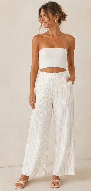 Altar’D State Cream Pinstripe Linen Blend‎ Wide-Leg Pants Size XS thumbnail 1