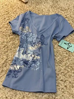 Y2K Blue Rhinestone Cross Graphic Baby Tee 🩵 thumbnail 1
