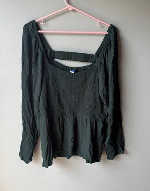 Old Navy Women’s Smocked Peplum Blouse Puff Sleeve Cottagecore Boho Fairy Green XXL thumbnail 1