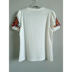 Jess Lea Top Women's Large‎ White Sand Embroidered Puff Sleeve Peasant Blouse thumbnail 8