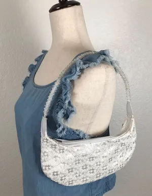 ‎Vintage Y2K Jessica McClintock white beaded sequined embroidered mini bag thumbnail 1