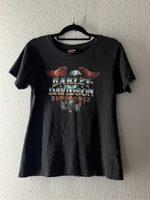 Harley Davidson Women M Moto Motorcycle Biker Girl Graphic Tee Western Grunge thumbnail 5