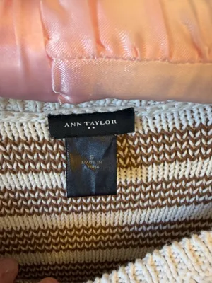 The Ann Taylor Brown White Striped Knit Pullover Sweater-S thumbnail 2