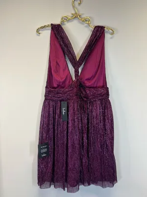 Lulu's Metallic Deep Plum Plunge Mini Dress size L thumbnail 8