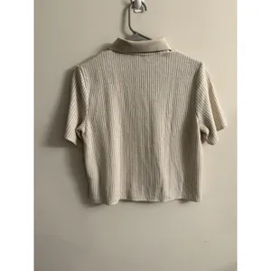 Linea Moda Italy Beige Button Down Knit Shirt M Glitter Thread‎ Short Sleeve thumbnail 6