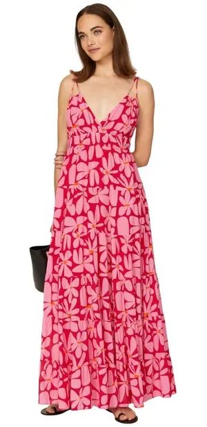 Hutch Swing Maxi Dress in Pink Red Medium Womens Long floral gown thumbnail 1