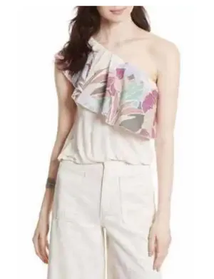 Free People Annka Bubble Blouse Top One-Shoulder Floral Printed thumbnail 4