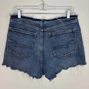 American Eagle Stretch 90s Boyfriend Denim Shorts Frayed Waist High Rise Size 10 thumbnail 6