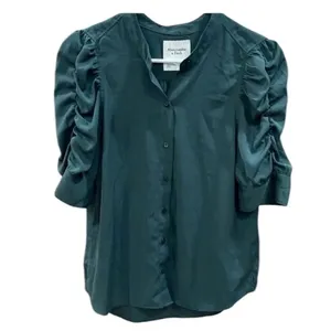 ✨Abercrombie & Fitch Ruched Sleeve Sz Small Emerald Green Women’s Top✨ thumbnail 3