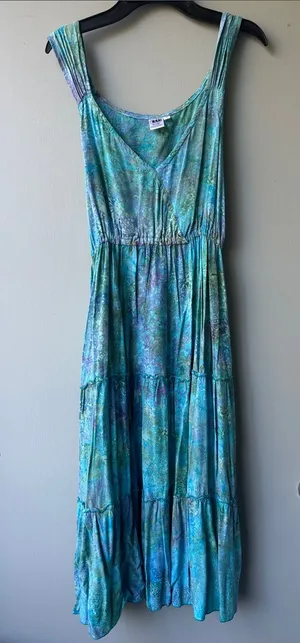 Teal and Aqua Tiered V‑Neck Midi Dress thumbnail 1