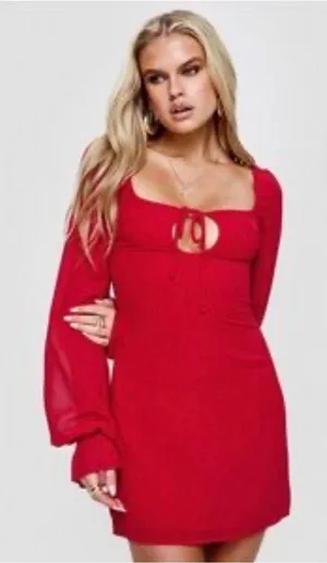 Princess Polly Kenzie Mini Dress Red Long Sleeve Keyhole Size 10 thumbnail 1