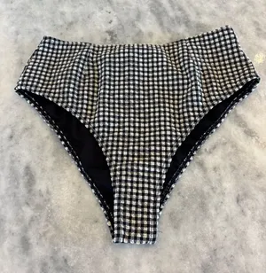 Posse Black and White Gingham High-Waist Bikini Bottoms thumbnail 1