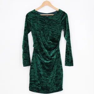 Lulus in a Gleam Bodycon Dress Womens Medium Forest Green Velvet Long Sleeve thumbnail 2