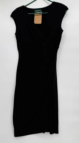 Lauren Ralph Lauren Black Cap-Sleeve Faux-Wrap Midi Dress thumbnail 1
