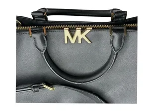 Michael Kors ✿ Florence Medium Saffiano Leather Satchel Handbag ✿ Black Gold MK thumbnail 14
