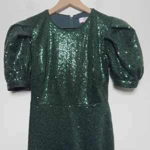 Rachel‎ Parcell Women Party Event Dress XXS Green Sequins Holiday Puff Sleeve thumbnail 4