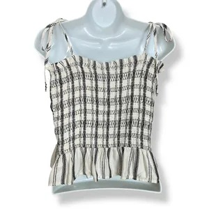 Loft Striped Poplin Smocked Cami Tank Top Shirred NWT Sz Medium Women Tie Straps thumbnail 5