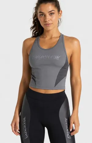 Gymshark Turbo Vest Crop Halter Top Womens Gray Black Performance Athletic READ thumbnail 1