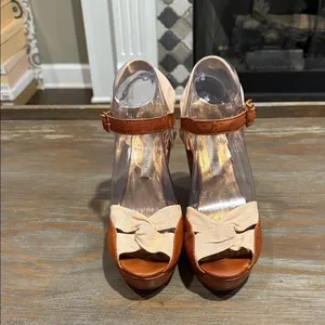 Cynthia Vincent Leather Wedge Sandals Size 9 Brown Knot Peep Toe Boho Chic thumbnail 7