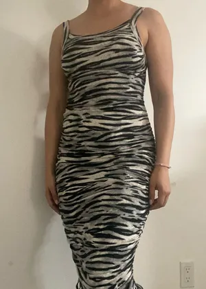 White Fox Boutique zebra print charcoal and black maxi dress thumbnail 4
