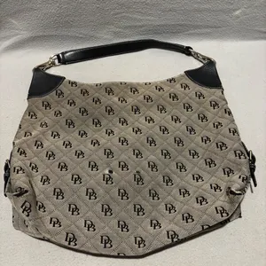 Dooney & Bourke Vintage 90's Black Grey Large Tote Monogram Signature Canvas thumbnail 2