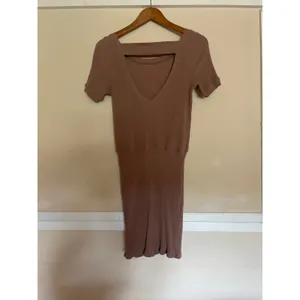 FP Beach FREE PEOPLE Happy Hour Mini Dress Ribbed Beige Medium M Casual thumbnail 4