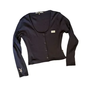 Playboy x Missguided Top Size 10 Blue Long Sleeve Ribbed Crop Top Y2K Sexy Logo thumbnail 2