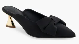 Aerosoles Juju Pointed Toe Mule Bow Gold Metallic Heel‎ Black Fabric 11 thumbnail 1