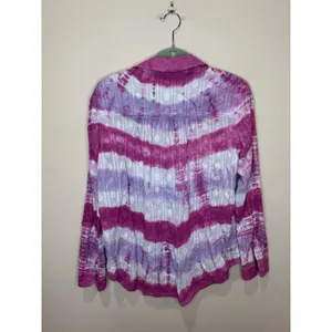Pilcro Janesse Tie-Dye Button down‎ Shirt Sz M 100% Cotton Pink White Purple thumbnail 2