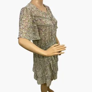 LoveRiche Boho Chic Women’s Sz M Ruffle Dress Mini Button Front Floral Crochet thumbnail 3