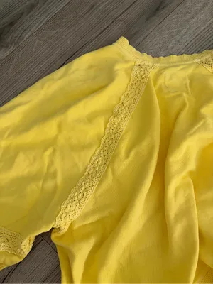 Aerie Hey Crochet Vintage Fade Sunny Yellow Sweatshirt Balloon Sleeves Large thumbnail 7