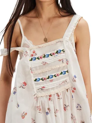 Free People White The Way Back Floral Print Maxi Top /Dress Cotton Embroidery XS thumbnail 4