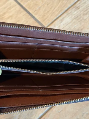 Tory Burch Robinson Zip Continental Brown Leather Wallet thumbnail 7