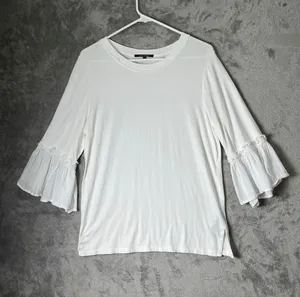 Kobi Halperin White 3/4 Flounce Ruffle Bell Sleeve Crewneck Pullover Blouse S thumbnail 1