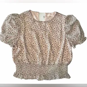 Blush BJ Floral‎ Cropped puffed short sleeve elastic waist NWT Med thumbnail 1