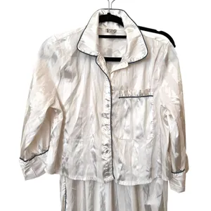FREE PEOPLE Satin Striped Wide Leg‎ Pajama Set White Small thumbnail 3